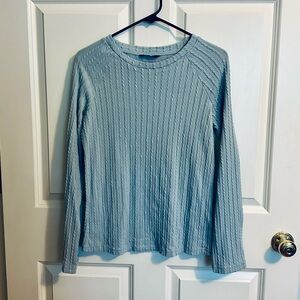 Blue Crew Neck Ribbed Knit Sweater